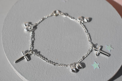 sterling silver childs heart and crosses bracelet