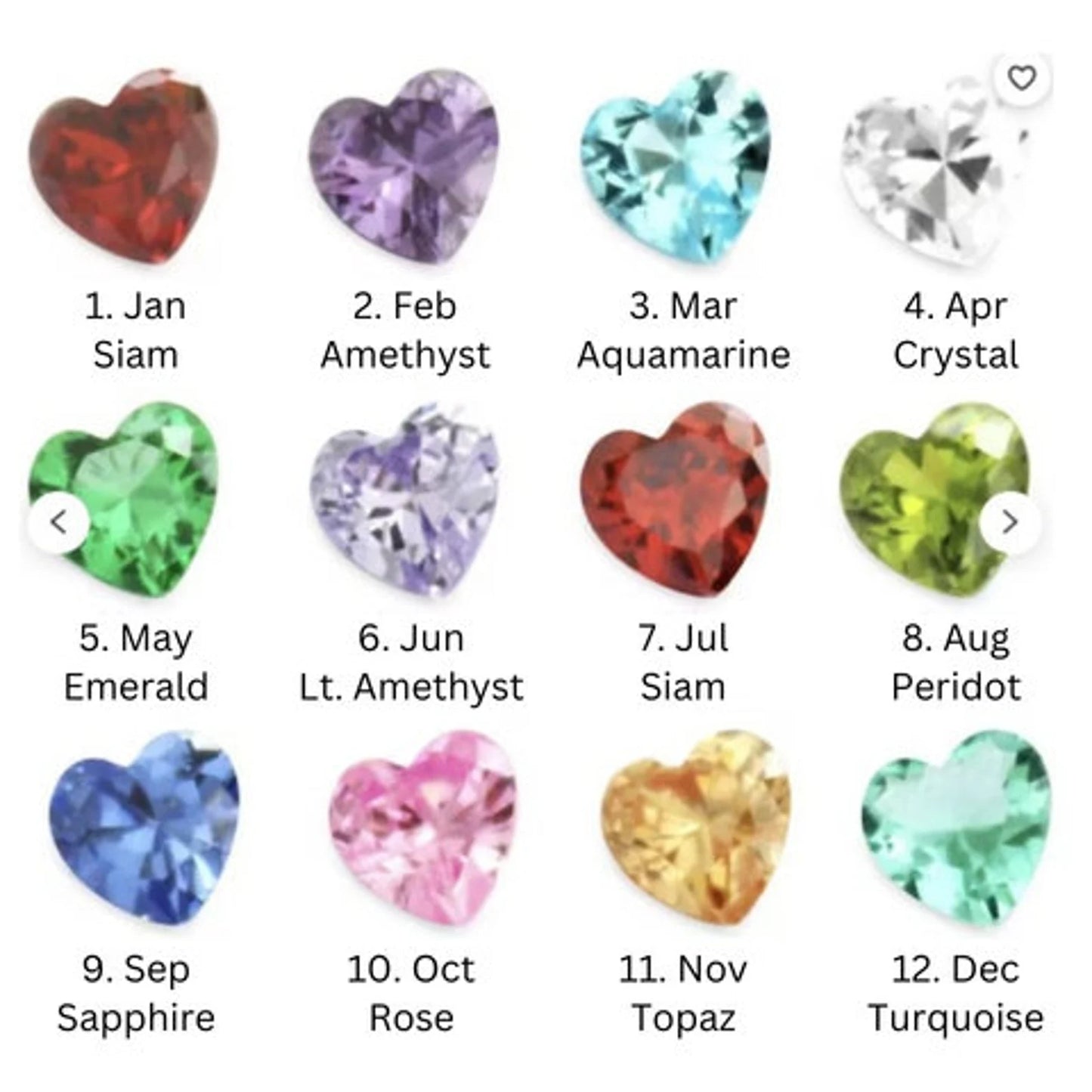 Birthstone colours for crystal hearts