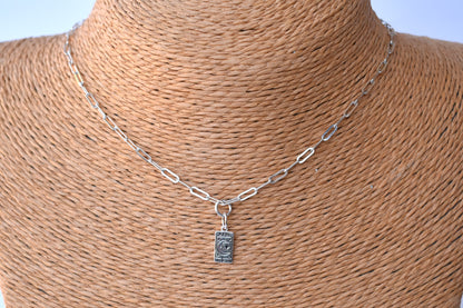 Sterling silver paper clip necklace with a sterling silver Moon Tarot Pendant