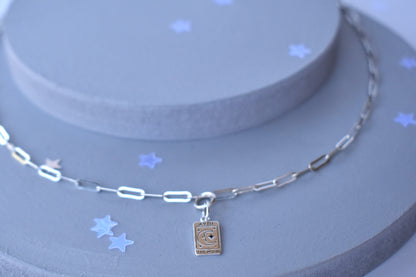 Sterling silver paper clip necklace with a sterling silver Moon Tarot Pendant
