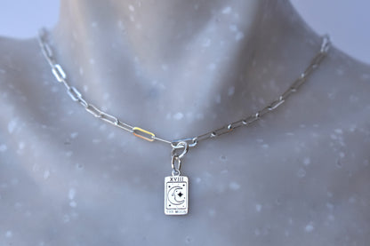 Sterling silver paper clip necklace with a sterling silver Moon Tarot Pendant