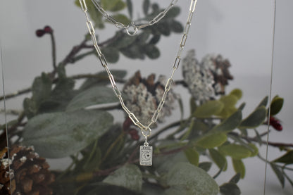 Sterling Silver Paper Clip Necklace featuring a beautiful and symbolic Moon Tarot Card pendant. 