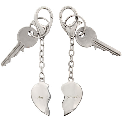 Two keychaines with heart-shaped charms engraved with names of your choice.