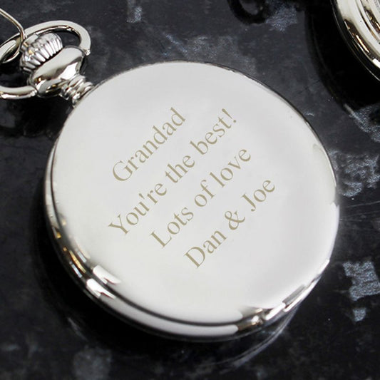 Chrome plated pocket watch engraved with up to four lines of text 
