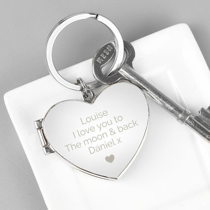 Heart-shaped keychain with your own personalised message above the heart motif.
