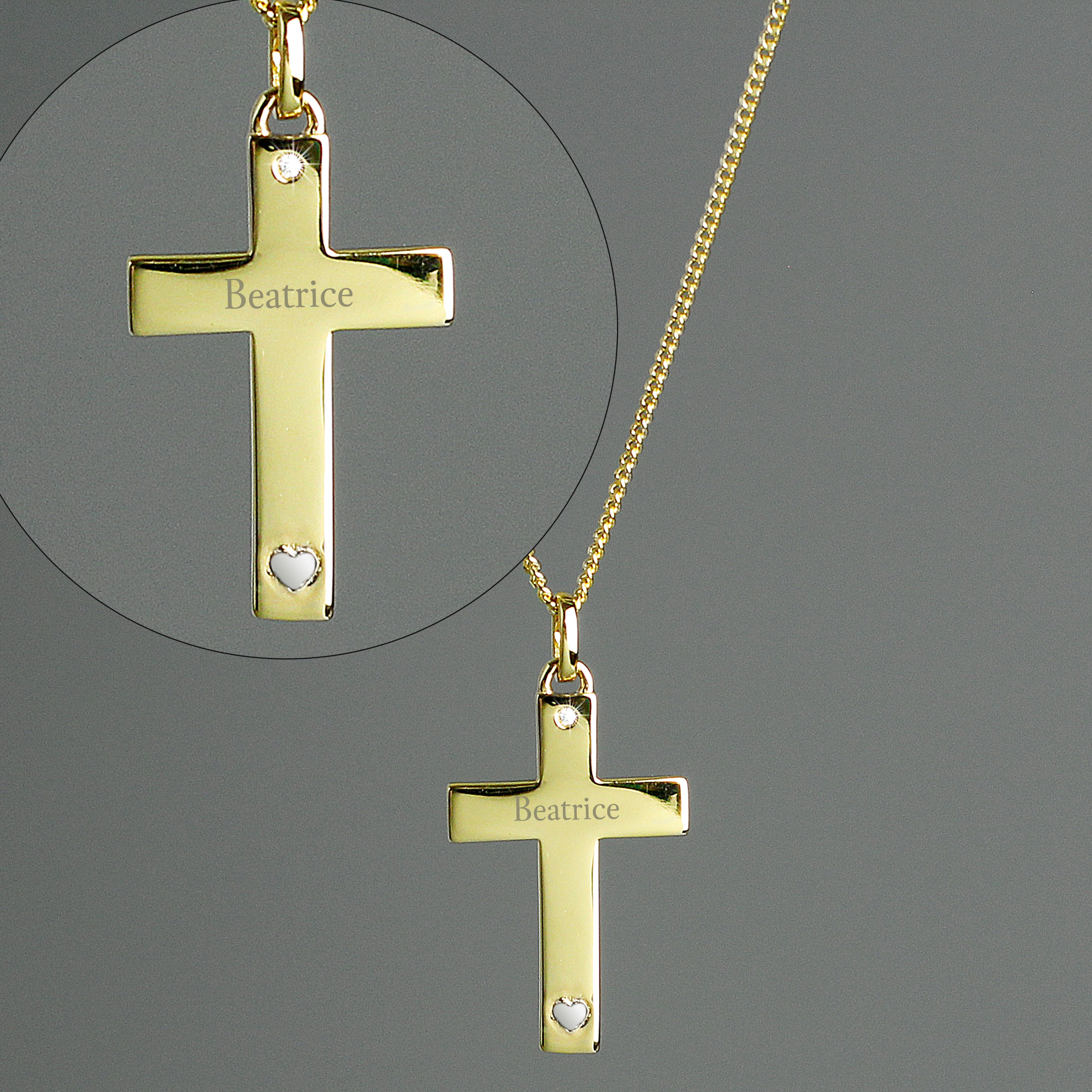 1-1/4 Inch 14KT Gold Plated Over Sterling Silver Inner Cross and Round Ends Cross  Necklace