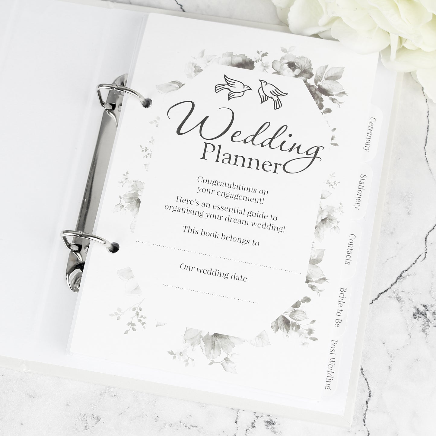 Leaf design wedding planner, personalised with the couples' names, secret garden theme, botanical wedding, first page
