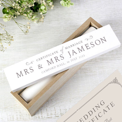 wooden box to contain marriage certificate, personalised with name and your own message