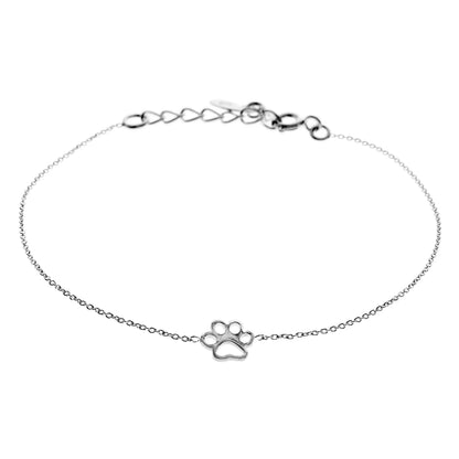 Sterling silver adjustable bracelet with paw print charm