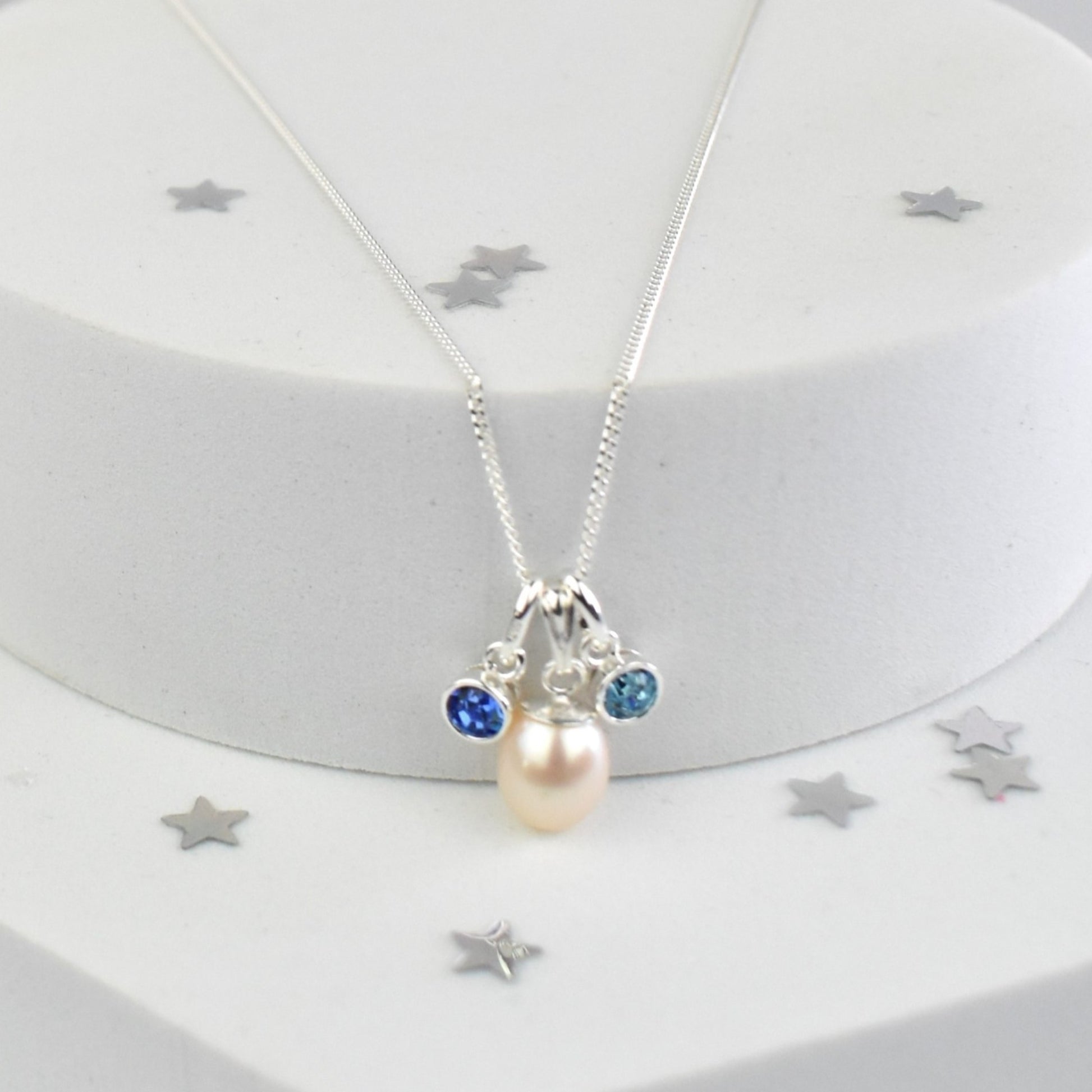 Freshwater pearl necklace with crystal birthstones