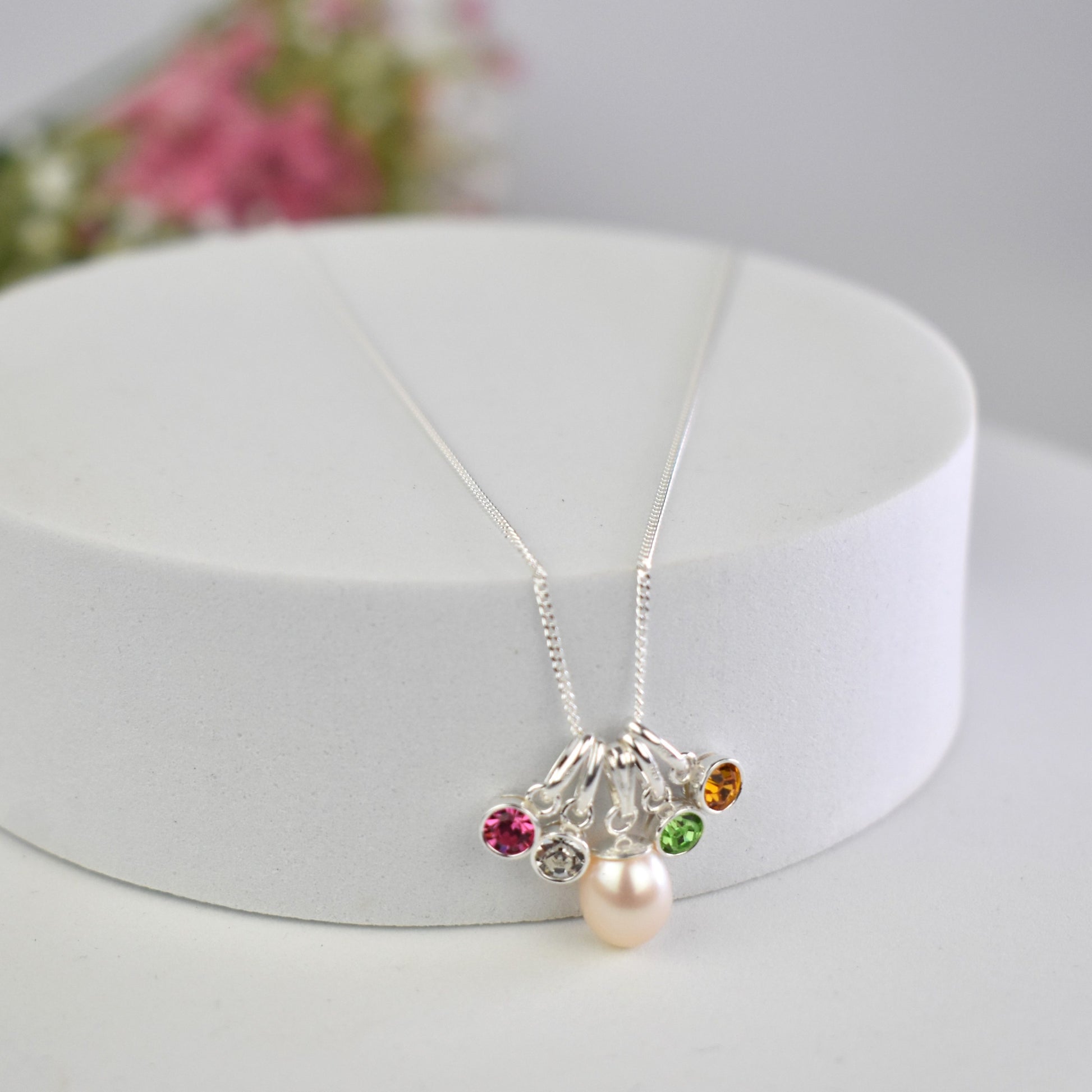 Freshwater pearl necklace with crystal birthstones