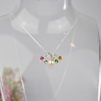 Freshwater pearl necklace with four family crystal birthstones