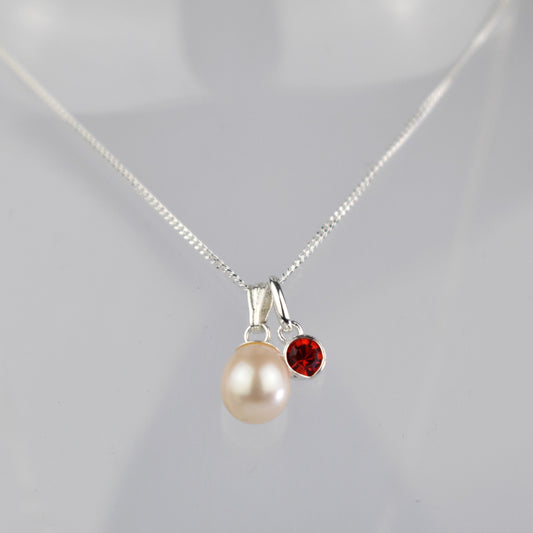 Freshwater pearl necklace with crystal birthstone