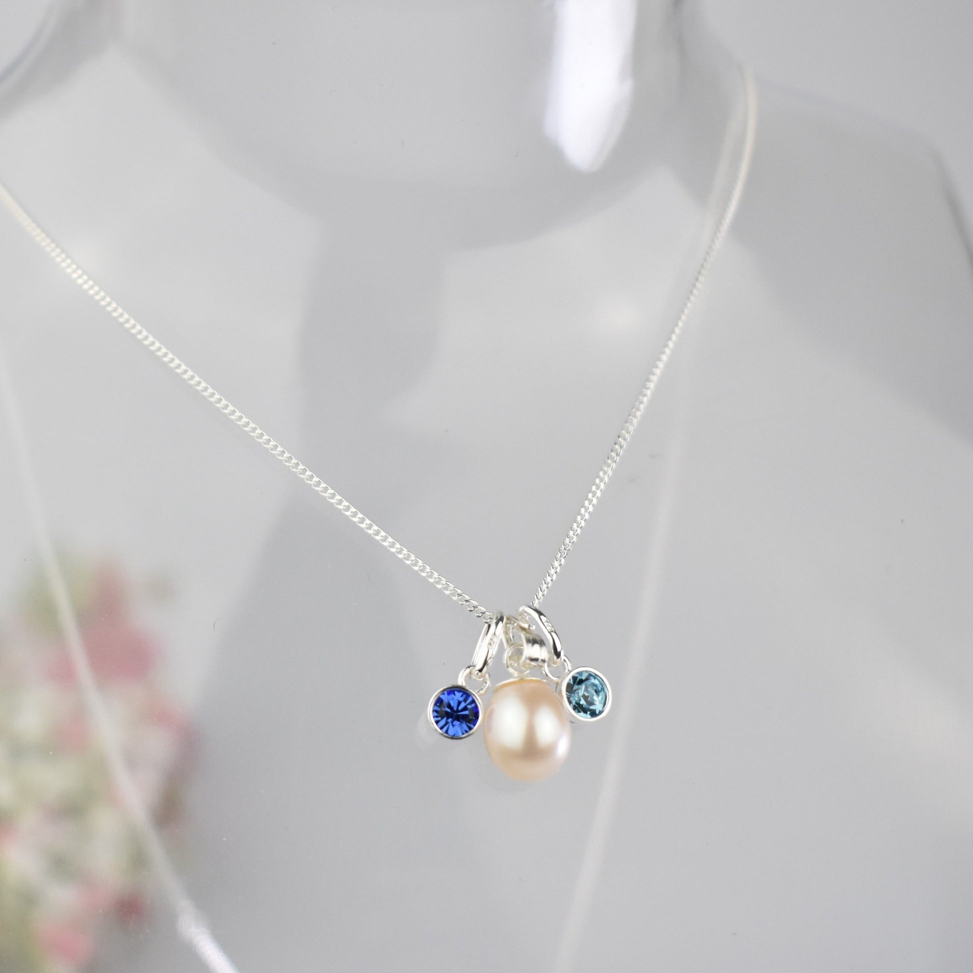 Freshwater pearl necklace with crystal birthstones