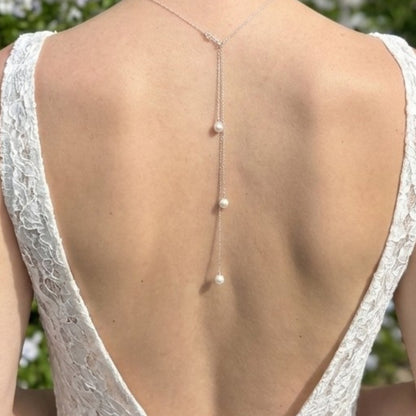 Sterling silver back drop necklace with three freshwater pearls