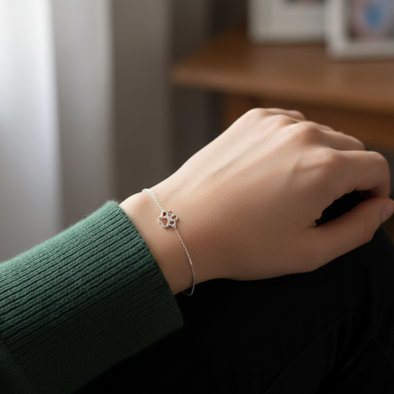 Sterling silver paw print adjustable bracelet