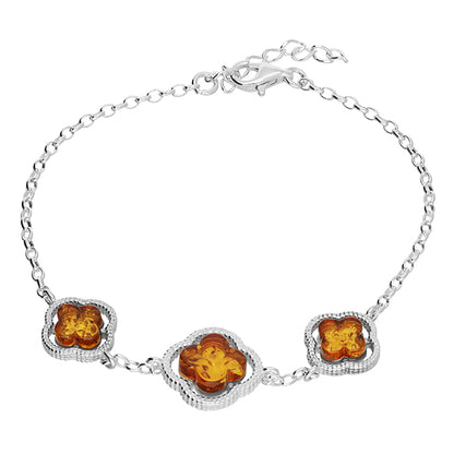 Sterling Silver and Amber Trio Bracelet