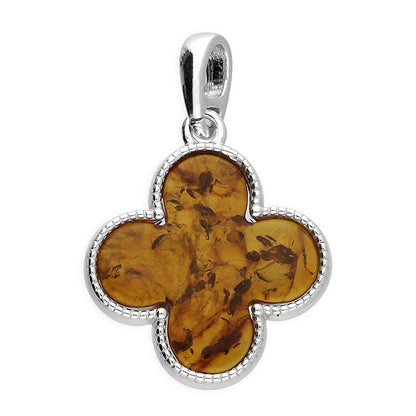 Sterling Silver Quatrefoil Pendant with Cognac Amber