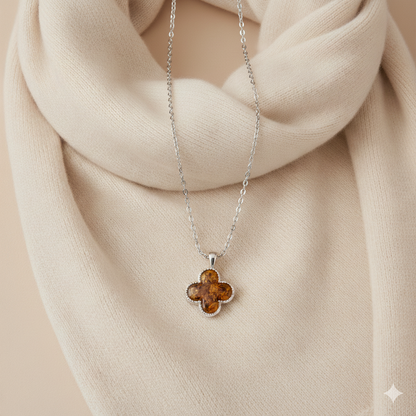 Sterling Silver Quatrefoil Pendant with Cognac Amber
