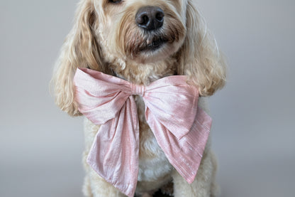 Pink 100% Silk Dupion Sailor Bow tie for dogs on leather collar