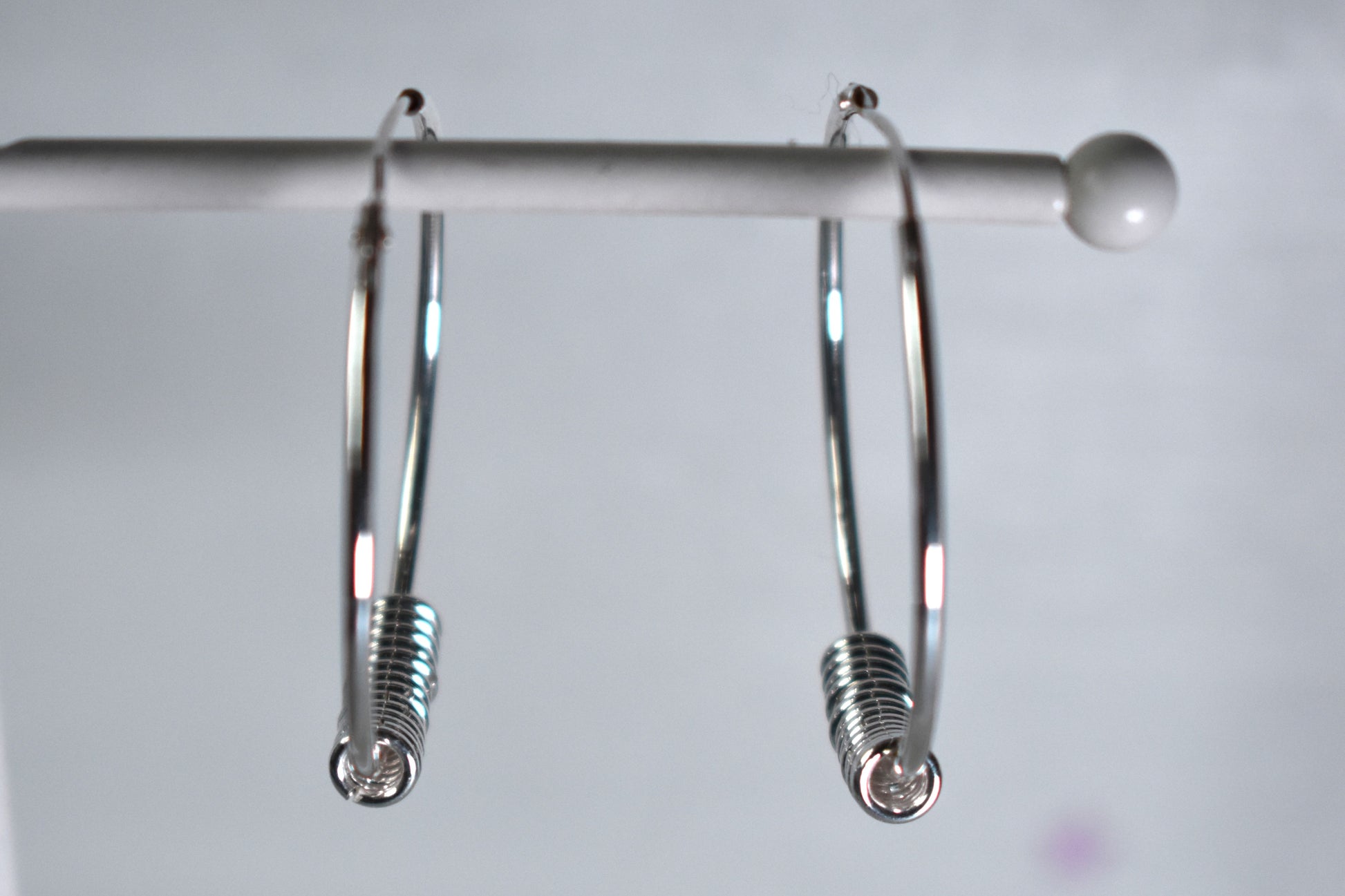 Sterling silver 30mm slider ring hoop earrings. Highly polished