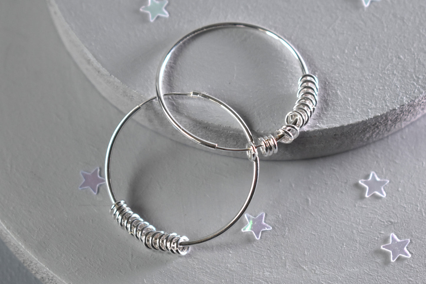 Sterling silver 30mm slider ring hoop earrings
