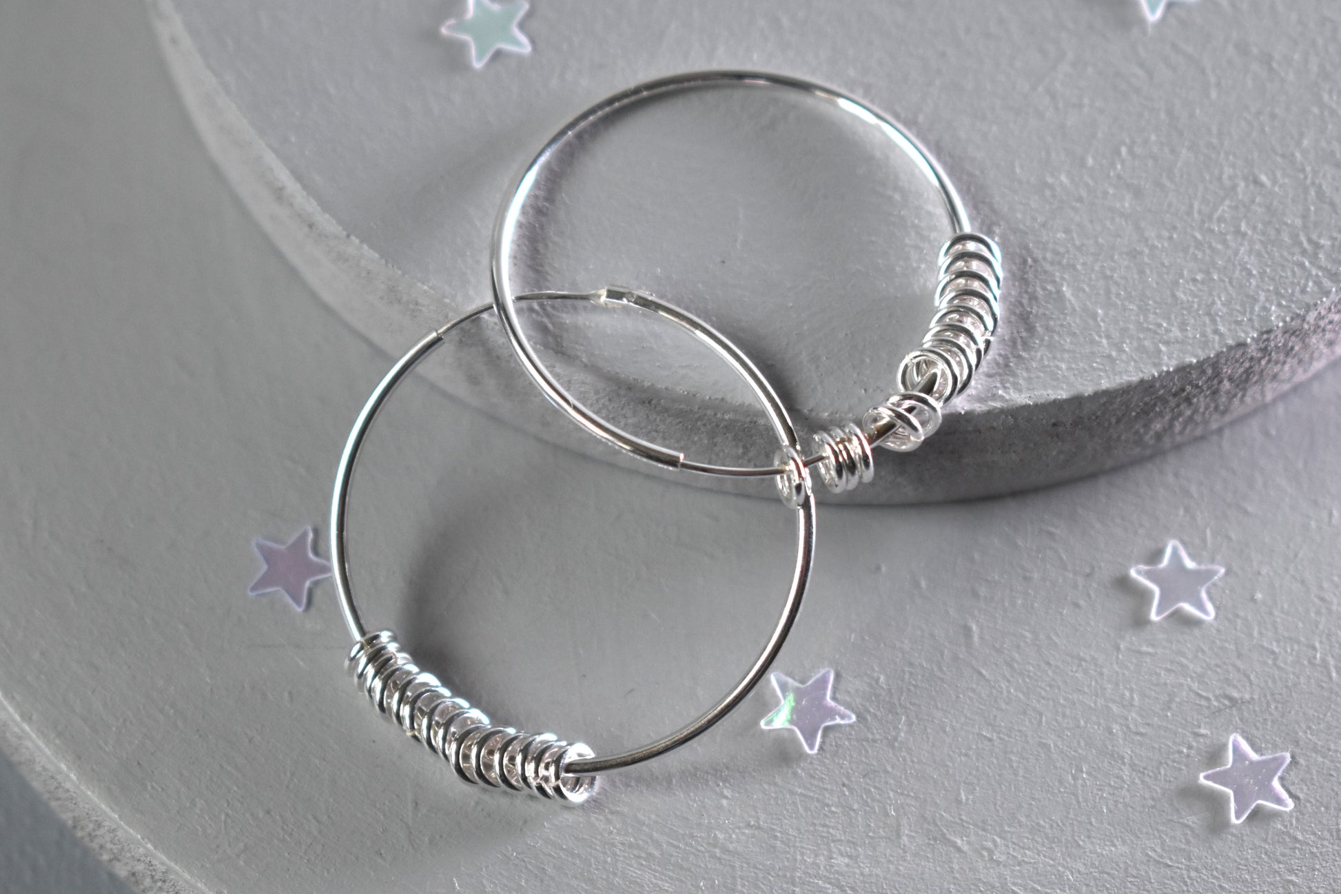 Sterling silver 30mm slider ring hoop earrings