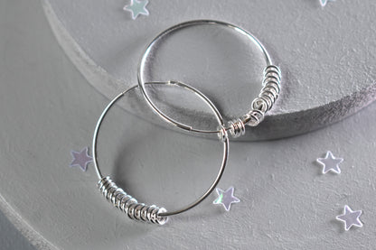 Sterling silver 30mm slider ring hoop earrings