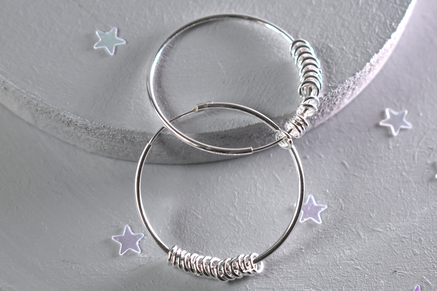Sterling silver 30mm slider ring hoop earrings