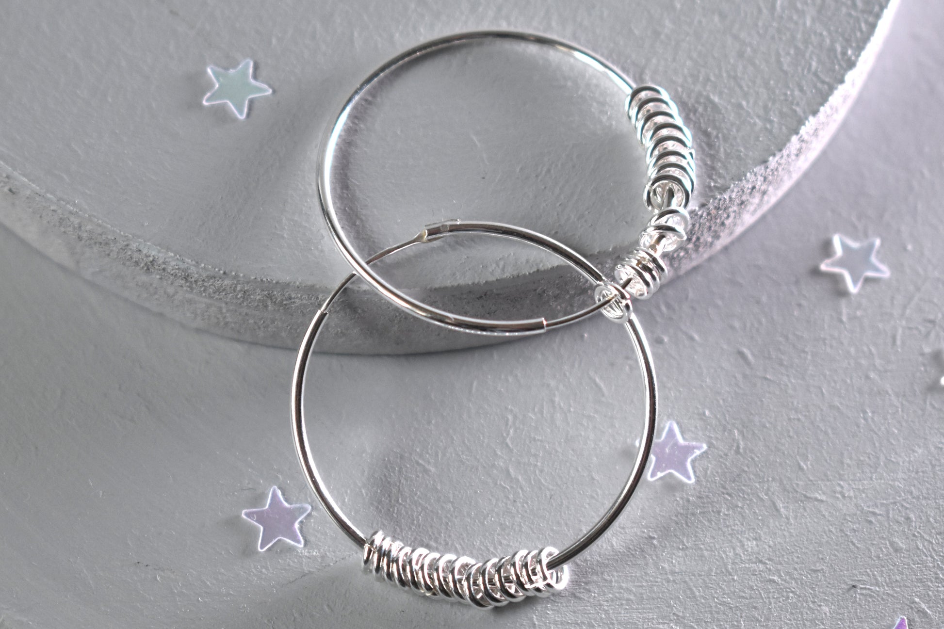 Sterling silver 30mm slider ring hoop earrings