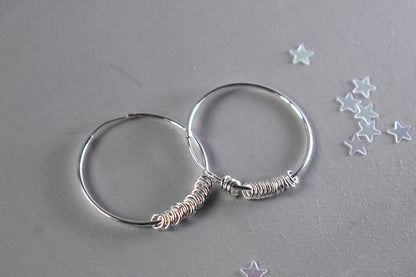 Sterling silver 30mm slider ring hoop earrings