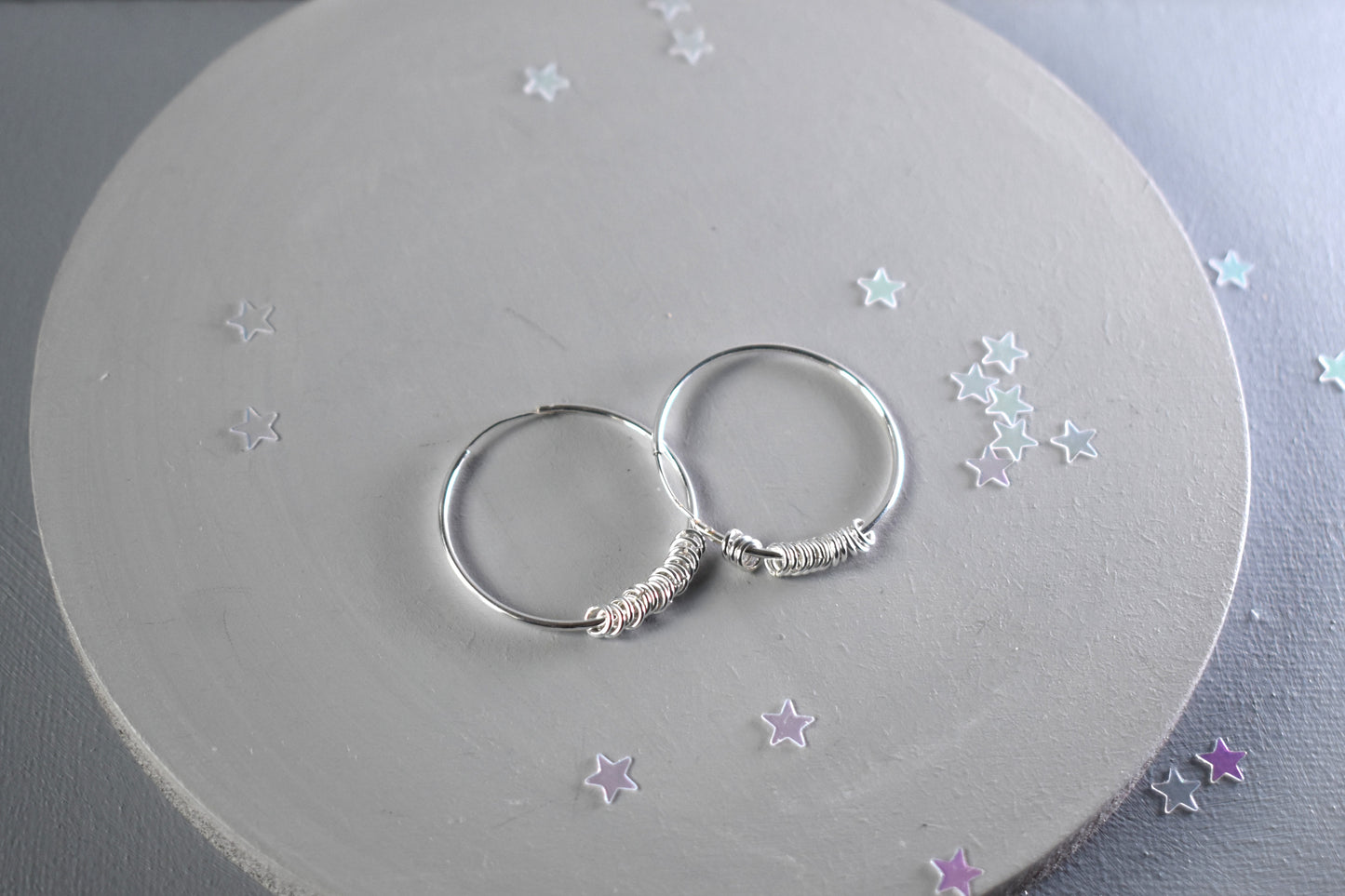 Sterling silver 30mm slider ring hoop earrings