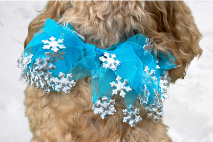 Decorative Silver and Blue Snowflake Christmas Dog Frill