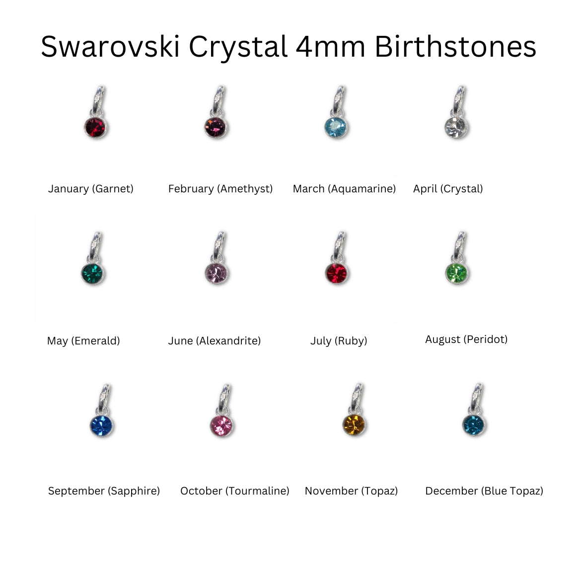 Swarovski Crystal 4mm Birthstone chart