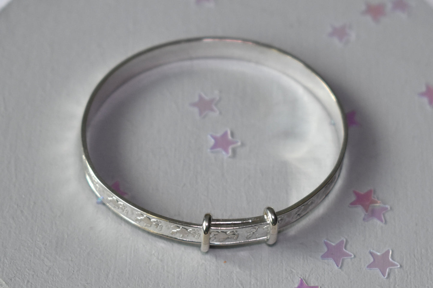 Teddy Bear engraved adjustable sterling silver baby bangle