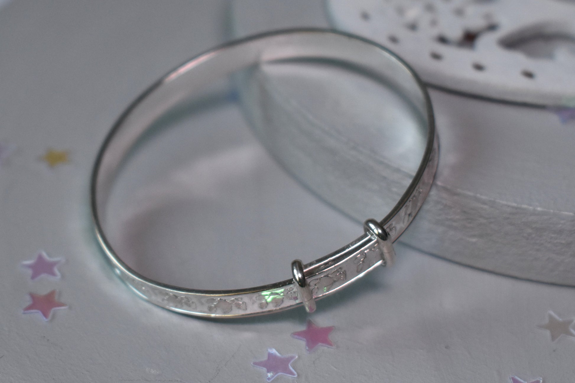 Teddy Bear engraved adjustable sterling silver baby bangle