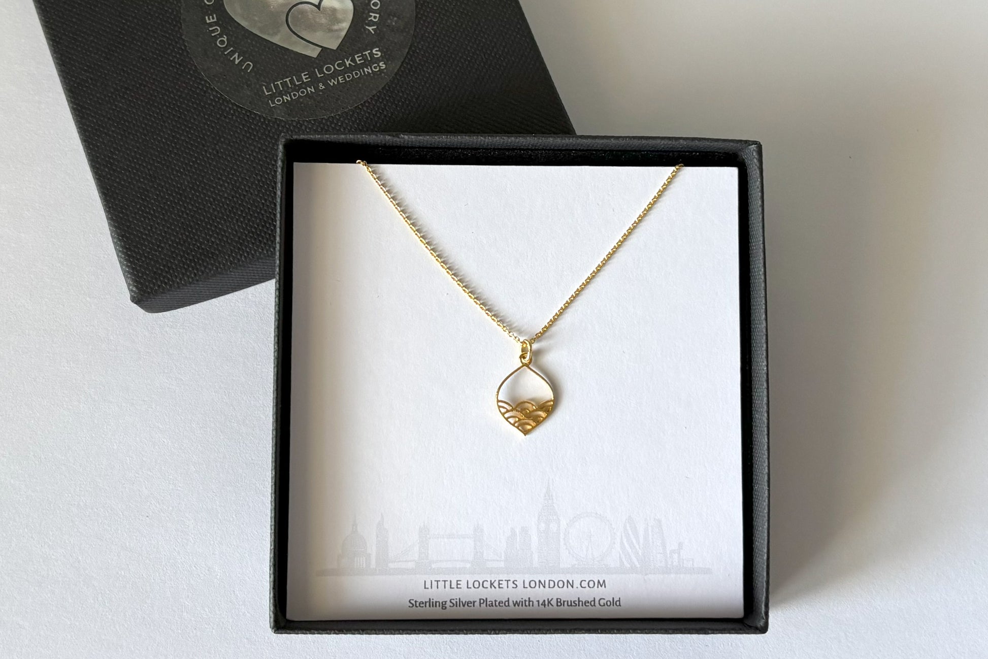 Gold Plated Sterling silver  Calm Seas Ocean Wave Pendant in Gift Box