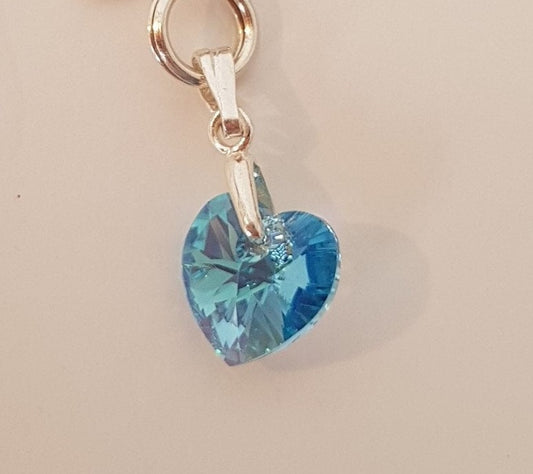 Blue Crystal Heart with split ring