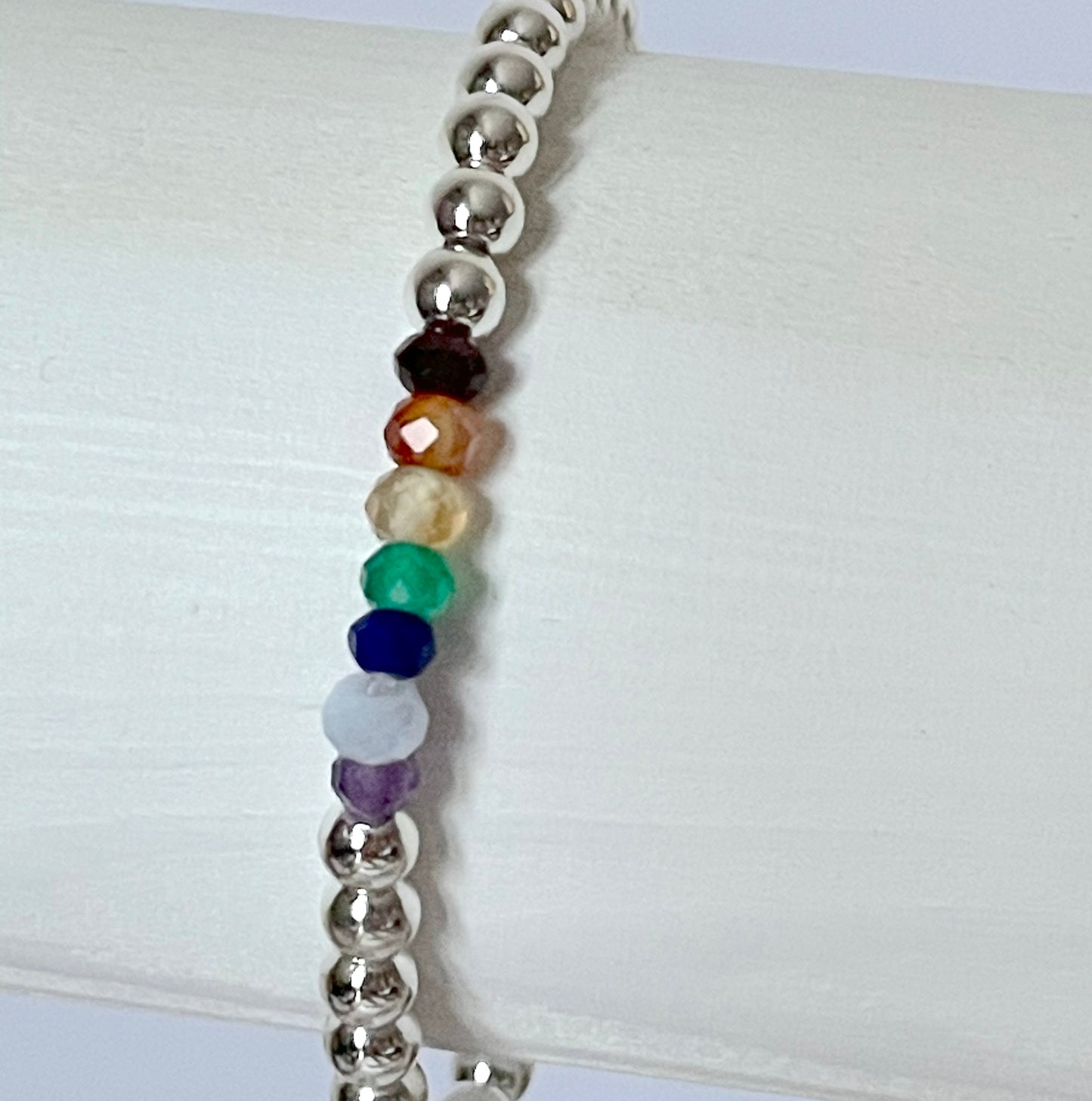 Chakra Hematine Beaded Bracelet White Silver