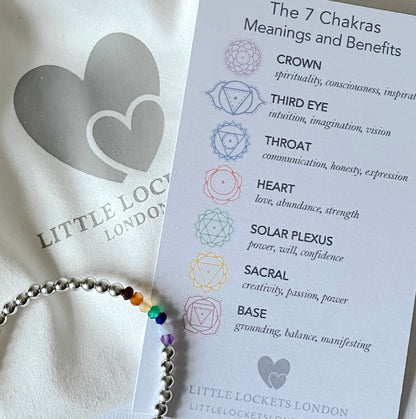 Chakra Bracelet with the 7 Chakras Meanings and Benefits card