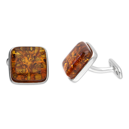 Sterling Silver Cufflinks with Amber Inset