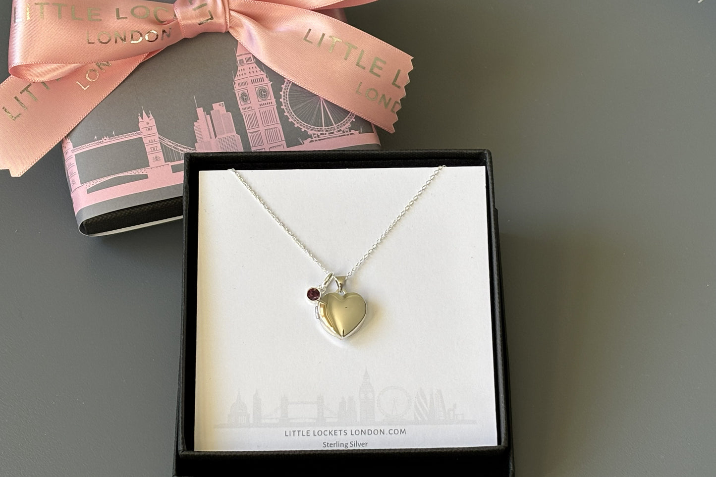 Sterling silver heart locket with birthstone in gift box with london wrap option