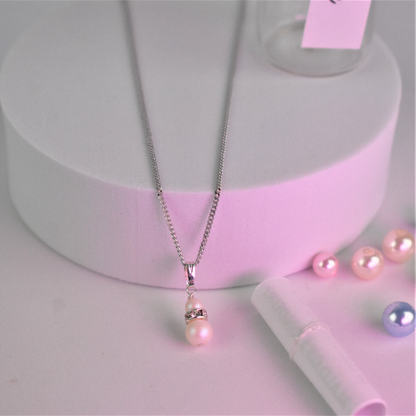 double pearl pendant shown in pink
