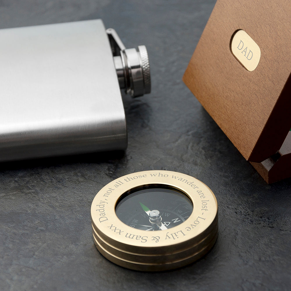 Personalised Brass Traveller's Compass with Wooden Box