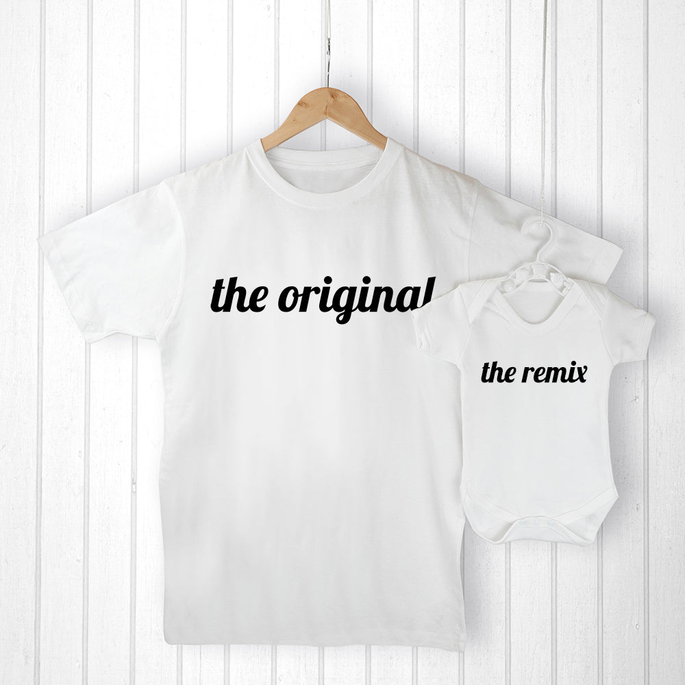 soft cotton adults t-shirt "the original" and baby all in one, the remix