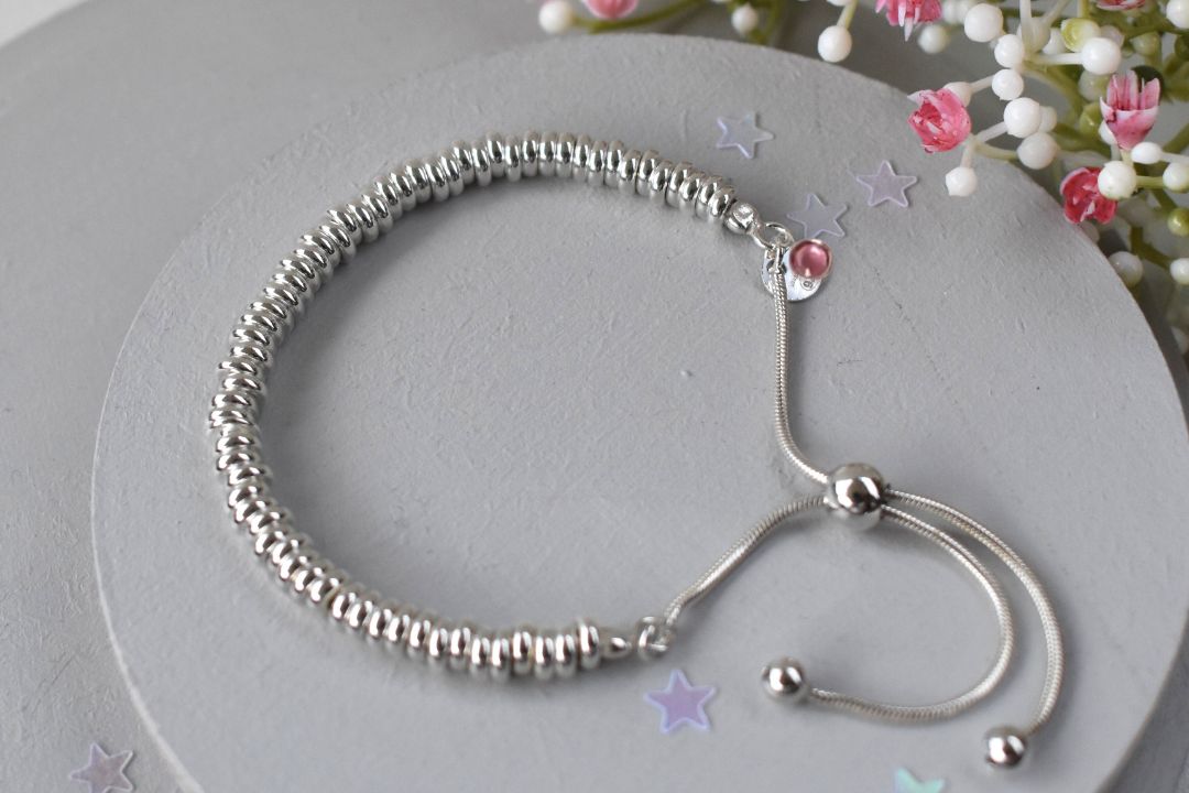 All Silver Rings Slider Bracelet with optional high quality austrian crystal birthstone