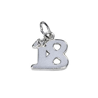 Sterling silver 18 charm with tiny diamante on the 1, forms the centre of the 18th birthday crystal keepsake.