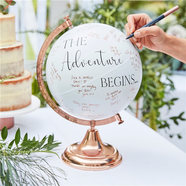 globe wedding guest book