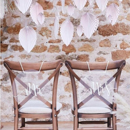 Matching Mr & Mrs acrylic chair signs from the Touch of Pampas range by Ginger Ray