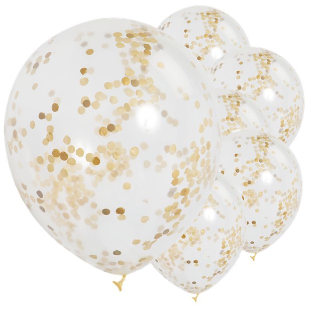 gold confetti filled balloons